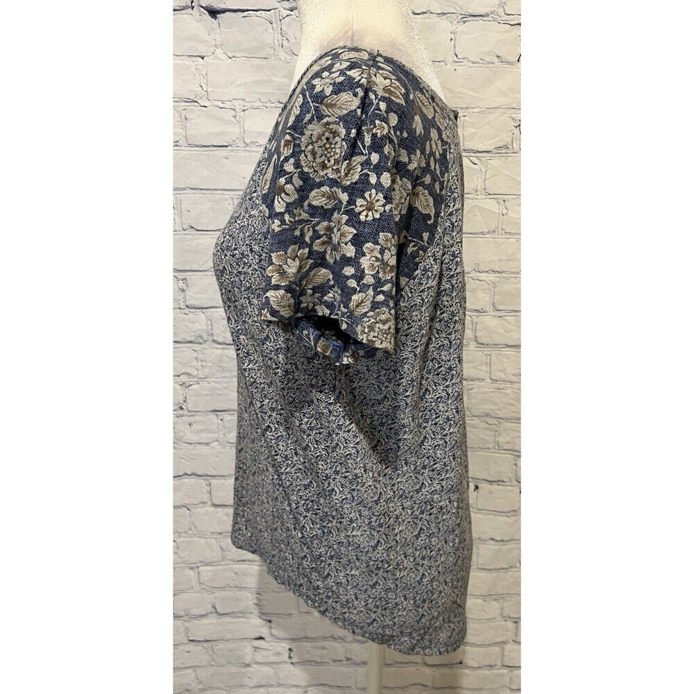 LUCKY BRAND shirt Women Floral Print 1/4 Zip Back Short Sleeve Blue HI-LOW - M - Picture 3 of 8